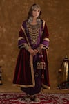 Buy_Ekavira_Purple Silk Embellished Coin Shaira Metallic Tassel Kurta Wrap Palazzo Set _at_Aza_Fashions