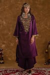 Ekavira_Purple Silk Embellished Coin Shaira Metallic Tassel Kurta Wrap Palazzo Set _Online_at_Aza_Fashions