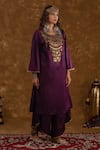 Buy_Ekavira_Purple Silk Embellished Coin Shaira Metallic Tassel Kurta Wrap Palazzo Set _Online_at_Aza_Fashions