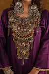 Shop_Ekavira_Purple Silk Embellished Coin Shaira Metallic Tassel Kurta Wrap Palazzo Set _Online_at_Aza_Fashions