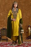 Buy_Ekavira_Yellow Silk Embellished Coin Round Shaira Charm Kurta Wrap Palazzo Set _at_Aza_Fashions