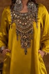 Buy_Ekavira_Yellow Silk Embellished Coin Round Shaira Charm Kurta Wrap Palazzo Set _Online_at_Aza_Fashions