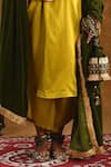 Ekavira_Yellow Silk Embellished Coin Round Shaira Charm Kurta Wrap Palazzo Set _at_Aza_Fashions