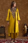 Buy_Ekavira_Yellow Silk Embellished Coin Round Shaira Charm Kurta Wrap Palazzo Set 