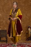 Buy_Ekavira_Yellow Silk Embellished Coin Round Shaira Patchwork Kurta Wrap Palazzo Set _at_Aza_Fashions