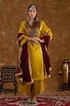 Buy_Ekavira_Yellow Silk Embellished Coin Round Shaira Patchwork Kurta Wrap Palazzo Set _Online_at_Aza_Fashions