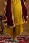 Buy_Ekavira_Yellow Silk Embellished Coin Round Shaira Patchwork Kurta Wrap Palazzo Set 