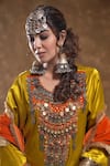 Buy_Ekavira_Yellow Silk Embroidery Tribal Coins Round Neck Shaira Kurta And Palazzo Set 