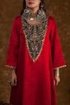 Shop_Ekavira_Red Silk Embroidery Floral Round Neck Roohi Afghani Kurta Salwar Set _Online_at_Aza_Fashions