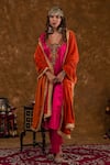 Shop_Ekavira_Pink Silk Embroidery Floral Geometric Layla Tribal Chouga Kurta And Salwar Set _at_Aza_Fashions