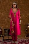 Ekavira_Pink Silk Embroidery Floral Geometric Layla Tribal Chouga Kurta And Salwar Set _Online_at_Aza_Fashions