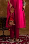 Buy_Ekavira_Pink Silk Embroidery Floral Geometric Layla Tribal Chouga Kurta And Salwar Set _Online_at_Aza_Fashions