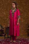 Shop_Ekavira_Pink Silk Embroidery Floral Geometric Neck Layla Tribal Chouga Kurta Salwar Set _Online_at_Aza_Fashions