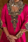 Buy_Ekavira_Pink Silk Embroidery Floral Geometric Neck Layla Tribal Chouga Kurta Salwar Set 