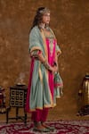 Buy_Ekavira_Pink Silk Embroidery Floral Geometric Neck Layla Chouga Kurta Salwar Set _at_Aza_Fashions