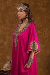 Shop_Ekavira_Pink Silk Embroidery Floral Geometric Neck Layla Chouga Kurta And Salwar Set _Online_at_Aza_Fashions