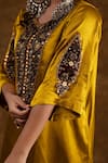 Shop_Ekavira_Yellow Silk Embroidery Floral Round Neck Rubina Tribal Kurta Tulip Pant Set _Online_at_Aza_Fashions