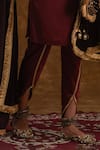 Ekavira_Maroon Silk Embroidery Floral Round Neck Rubina Tribal Kurta And Tulip Pant Set _Online_at_Aza_Fashions