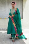 Shop_Pants and Pajamas_Green Embroidery Floral Round Neck Flower Yoke Kurta With Pant _at_Aza_Fashions