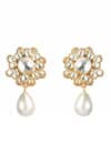 Shop_Vasundhara_Gold Plated Artificial Kundan Floral Cutwork Pearl Drop Earrings _at_Aza_Fashions