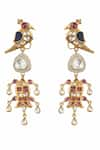 Shop_Vasundhara_Gold Plated Artificial Kundan Charvi Bird Motif Earrings _at_Aza_Fashions