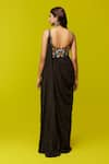 Shop_Rishi and Soujit_Black Crepe Applique Floral Sweetheart Neck Draped Gown _at_Aza_Fashions