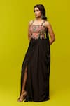 Buy_Rishi and Soujit_Black Crepe Applique Floral Sweetheart Neck Draped Gown _Online_at_Aza_Fashions