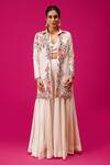 Buy_Rishi and Soujit_Ivory Bemberg Silk Embroidery Floral Vine Jacket Collared Neck And Pant Set _at_Aza_Fashions