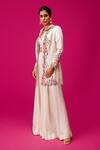 Shop_Rishi and Soujit_Ivory Bemberg Silk Embroidery Floral Vine Jacket Collared Neck And Pant Set _Online_at_Aza_Fashions