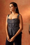 Shop_Rishi And Soujit_Black Georgette Embroidery Floral Sweetheart Neck Peplum Top With Flared Pant _Online_at_Aza_Fashions