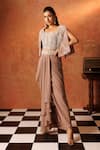 Rishi and Soujit_Brown Georgette Embroidery Floral Sweetheart Neck Corset With Draped Skirt _Online_at_Aza_Fashions