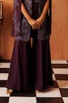Rishi and Soujit_Purple Georgette Embroidery Pearls Cape Lapel Floral And Flared Pant Set _Online_at_Aza_Fashions