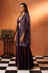 Buy_Rishi and Soujit_Purple Georgette Embroidery Pearls Cape Lapel Floral And Flared Pant Set _Online_at_Aza_Fashions
