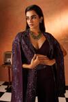Shop_Rishi and Soujit_Purple Georgette Embroidery Pearls Cape Lapel Floral And Flared Pant Set _Online_at_Aza_Fashions