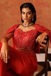 Buy_Rishi and Soujit_Red Corset - Organza Embroidery Floral Sweetheart Neck Pearl With Flared Pant _Online_at_Aza_Fashions