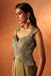 Rishi and Soujit_Green Crepe Embroidery Sequin Sweetheart Neck Corset With Draped Skirt _Online_at_Aza_Fashions