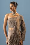 Buy_Rishi and Soujit_Grey Pre-draped Saree - Organza And Crepe Embroidery Pearls With Floral Blouse _Online_at_Aza_Fashions