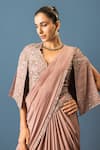 Buy_Rishi and Soujit_Pink Pre-draped Saree - Crepe Embroidery Sequin With Pearl Floral Blouse _Online_at_Aza_Fashions