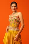 Buy_Rishi and Soujit_Yellow Bemberg Silk Embroidery Thread Sweetheart Neck Bustier And Skirt Set _Online_at_Aza_Fashions