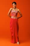 Buy_Rishi and Soujit_Pink Bemberg Silk Embroidery Thread Sweetheart Neck Floral Bustier And Skirt Set _at_Aza_Fashions