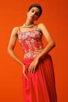 Buy_Rishi and Soujit_Pink Bemberg Silk Embroidery Thread Sweetheart Neck Floral Bustier And Skirt Set _Online_at_Aza_Fashions