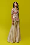 Shop_Rishi and Soujit_Ivory Bemberg Silk Embroidery Resham Cutwork Peplum Top And Flared Pant Set _Online_at_Aza_Fashions