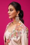 Rishi and Soujit_Ivory Jacket Bemberg Silk Embroidery Thread Jacket Collar Skirt Set _Online_at_Aza_Fashions