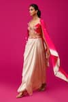 Buy_Rishi and Soujit_Ivory Bemberg Silk Embroidery Thread Cape Open Skirt Set _Online_at_Aza_Fashions