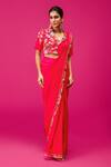 Buy_Rishi and Soujit_Red Bemberg Silk Embroidery Thread Collar Pleated Pre-draped Saree With Blouse _at_Aza_Fashions