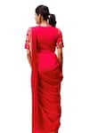 Rishi and Soujit_Red Bemberg Silk Embroidery Thread Collar Pleated Pre-draped Saree With Blouse _Online_at_Aza_Fashions