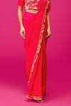 Buy_Rishi and Soujit_Red Bemberg Silk Embroidery Thread Collar Pleated Pre-draped Saree With Blouse _Online_at_Aza_Fashions