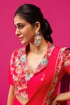 Rishi and Soujit_Red Bemberg Silk Embroidery Thread Collar Pleated Pre-draped Saree With Blouse _at_Aza_Fashions