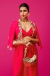 Shop_Rishi and Soujit_Pink Bemberg Silk Embroidery Thread Jacket Collar Geometric Set _Online_at_Aza_Fashions