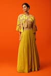 Buy_Rishi and Soujit_Yellow Jacket And Bustier Bemberg Silk Embroidery Thread Paisley Skirt Set _Online_at_Aza_Fashions